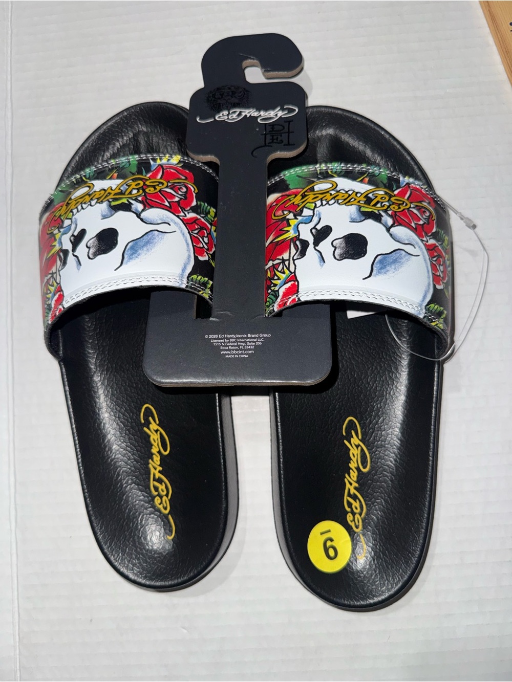 Ed Hardy Black & White Slide Sandals women’s size 9 BNWT